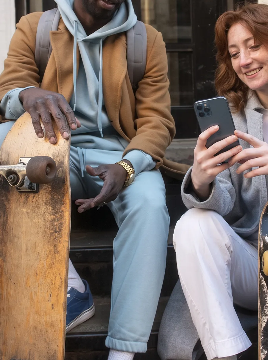 Frau stellt auf einer Bank sitzend eine Aufgabe in der YEEAH! App ein